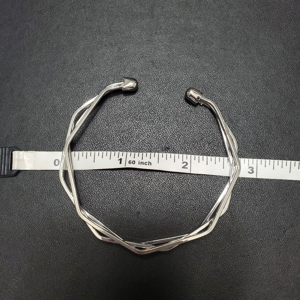 Silver Tone Angular Bangle Bracelet - image 6